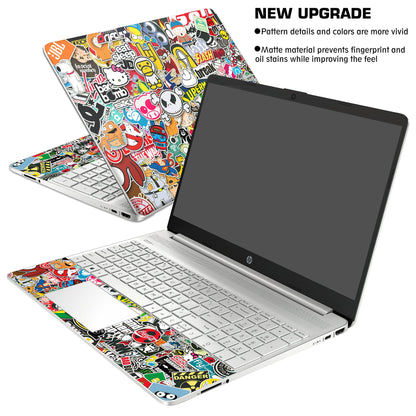 Laptop Skin Decal HP 15.6" - Sticker Bomb Laptop Cover Sticker No Cutting Required, No Bubble, Waterproof, Scratch Resistant - Including Wide Screen and Wrist Pad