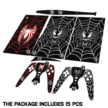 Skin Sticker for Game Console 5 Cover - Spider Art, Compatible with Both Disc Edition & Digital Edition (not Slim Ver) - 2 Controller Skins & Console Skin - No Bubble, Full Protection, Removable