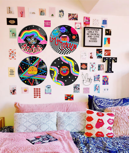 HK Studio Hippie Decor, Posters for Room Aesthetic, Galaxy - Record Decor, Music Themed Party Decorations, 4 Pcs 12"