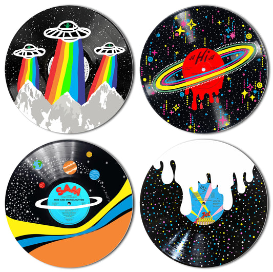 HK Studio Records Wall Decor Hippie Aesthetic 12" Pack 4 - Galaxy for Dorm, Bedroom, Teen Room Decor - PVC (not Vinyl) Room Decor Aesthetic, Room Decor Y2K