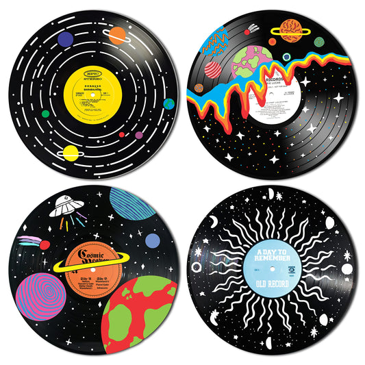 HK Studio Records Hippie Room Decor Aesthetic 12" Pack 4 - Galaxy Astronaut Decor, Dorm Decor, Dark Academia Decor, Album Cover Posters, Cool Stuff for Your Room, Cozy Room Decor, Funky Decor