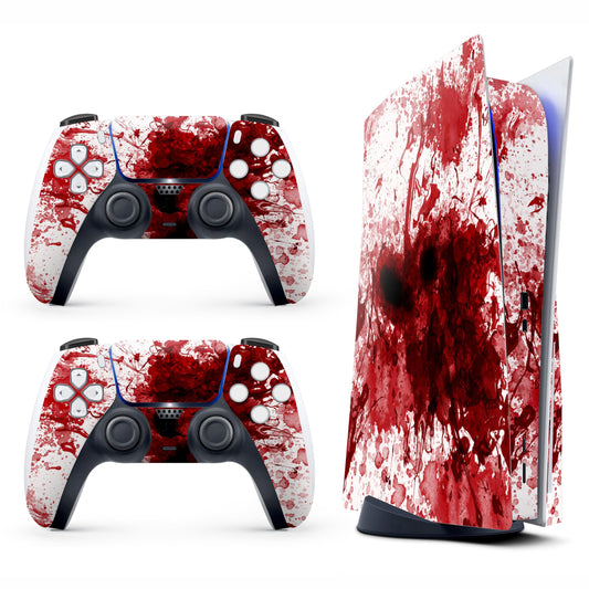 Skin Sticker for Game Console 5 Cover - Blood Splash, Compatible with Both Disc Edition & Digital Edition (not Slim Ver) - 2 Controller Skins & Console Skin - No Bubble, Full Protection, Removable