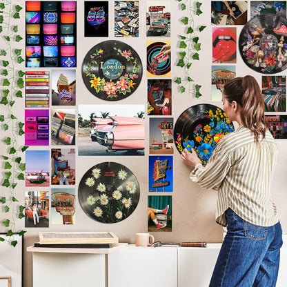 HK Studio Hippie Decor, Posters for Room Aesthetic - Botanical Wall Art, Record Decor, 4 Pcs 12"