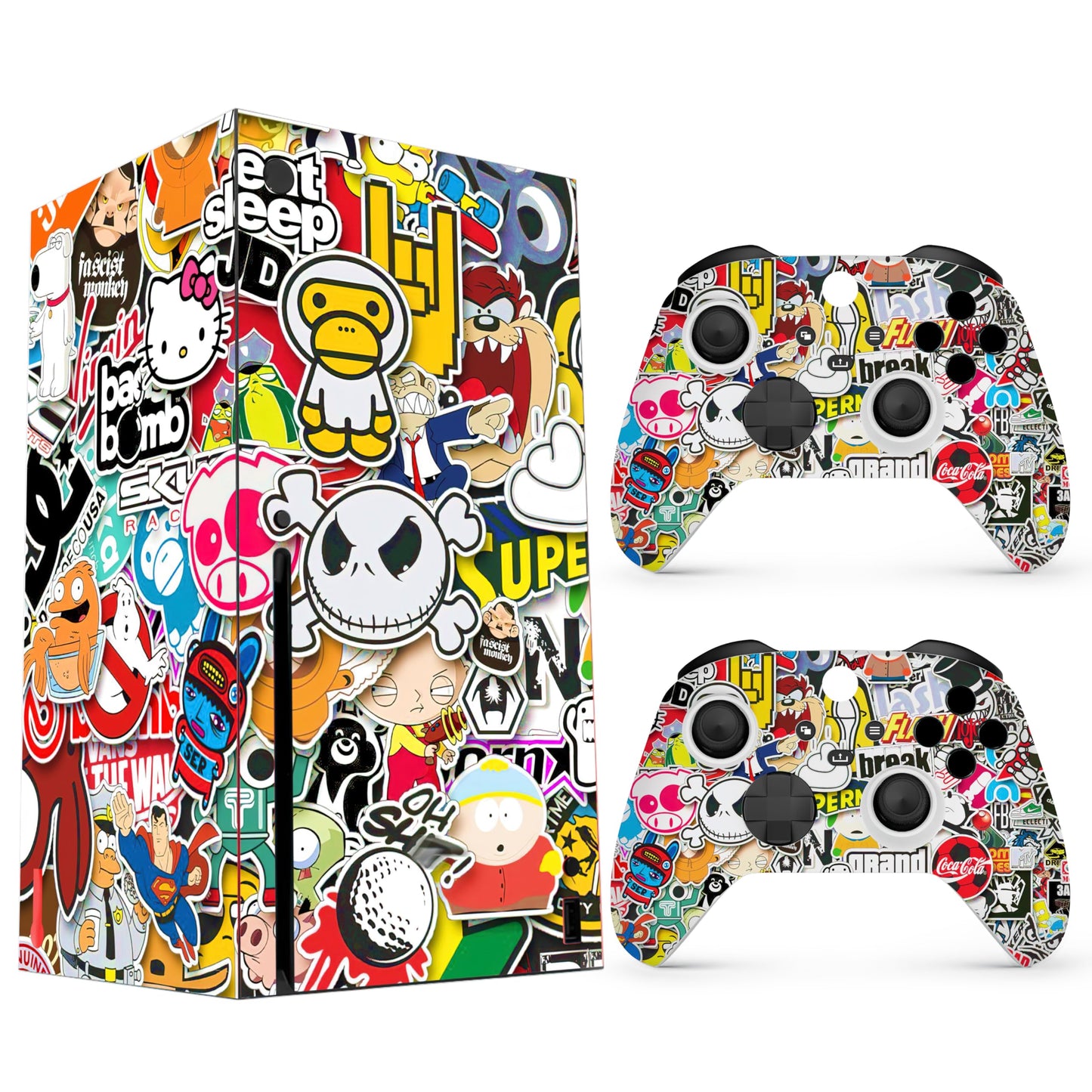 Skin Sticker Compatible with XBX Series X Cover - Sticker Bomb, 2 Controller Skins & Console Skin - No Bubble, Full Protection, Removable
