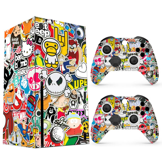 Skin Sticker Compatible with XBX Series X Cover - Sticker Bomb, 2 Controller Skins & Console Skin - No Bubble, Full Protection, Removable