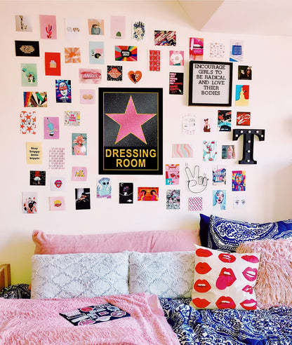 HK Studio Dressing Room Decor for Teen Girls 10" x 15" - Pink Star Y2K Room Decor Aesthetic