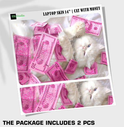 HK Studio Laptop Skin Decal Specific Fit for HP 14" with No Cutting Required, No Bubble, Waterproof, Scratch Resistant, Money Cat Design - Including Wide Screen and Full Wrist Pad Skin