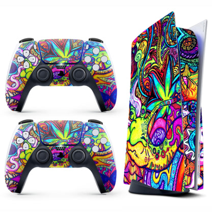 Skin Sticker for Game Console 5 Cover - Hippie Art, Compatible with Both Disc Edition & Digital Edition (not Slim Ver) - 2 Controller Skins & Console Skin - No Bubble, Full Protection, Removable