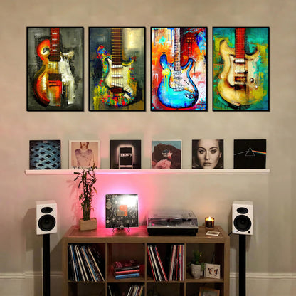HK Studio Guitar Wall Art, Music Posters - Vintage Rock Guitar, Posters for Room Decor Aesthetic, Unframed 4 Pcs 11" x 16"