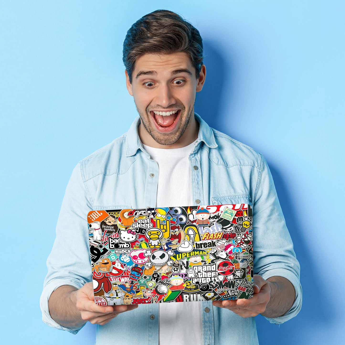 Laptop Skin Decal HP 15.6" - Sticker Bomb Laptop Cover Sticker No Cutting Required, No Bubble, Waterproof, Scratch Resistant - Including Wide Screen and Wrist Pad