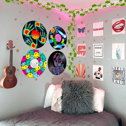 HK Studio Hippie Decor, Posters for Room Aesthetic - Record Decor, Music Themed Party Decorations, 4 Pcs 12"