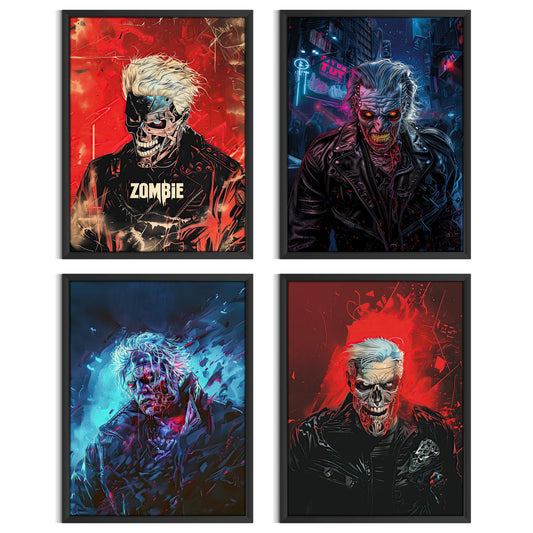 HK Studio Zombie Creepy Horror Decor Posters 13" x 17" Pack 4 - Funky Decor for Bedroom, Dorm, Teen Room - Emo Room Decor Aesthetic