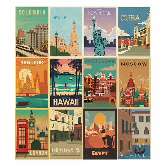 HK Studio Travel Decor City Wall Art - Travel Wall Art, Vintage Travel Posters