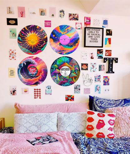 HK Studio Hippie Decor, Posters for Room Aesthetic, Sci-Fi - Record Decor, Music Themed Party Decorations, 4 Pcs 12"
