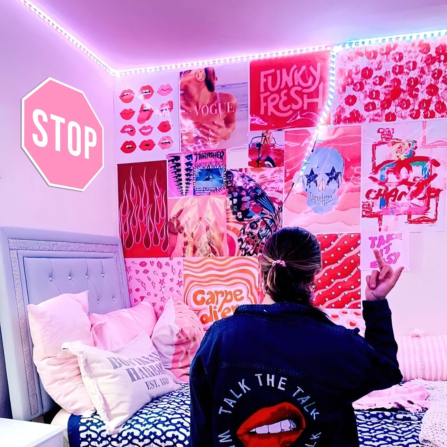 Pink Room Decor for Teen Girls - Pink Stop Sign, Pink Wall Decor