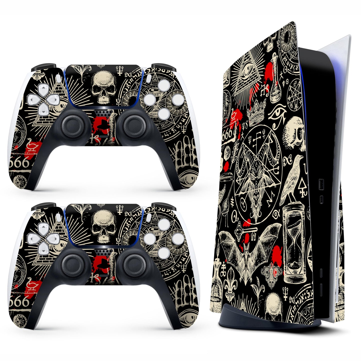 Skin Sticker for Game Console 5 Cover - Horror Gothic, Compatible with Both Disc Edition & Digital Edition (not Slim Ver) - 2 Controller Skins & Console Skin - No Bubble, Full Protection, Removable