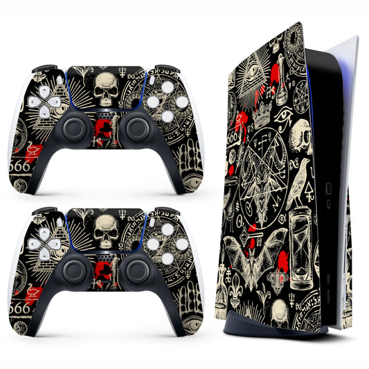 Skin Sticker for Game Console 5 Cover - Horror Gothic, Compatible with Both Disc Edition & Digital Edition (not Slim Ver) - 2 Controller Skins & Console Skin - No Bubble, Full Protection, Removable