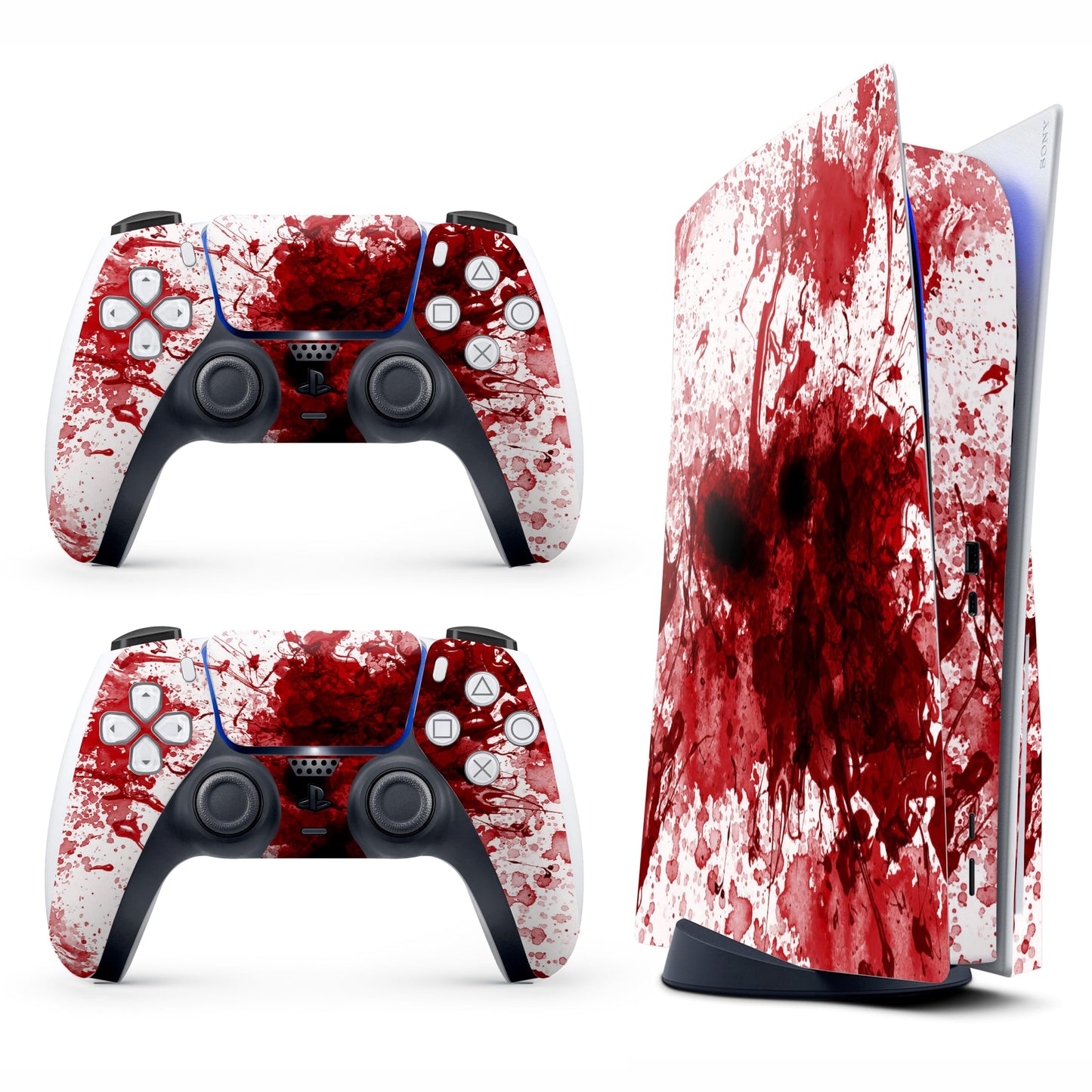 Skin for PS5 Sticker Cover - Blood Splash, Compatible with Both Disc Edition & Digital Edition (not Slim Ver) - 2 Controller Skins & Console Skin - No Bubble, Full Protection, Waterproof, Removable