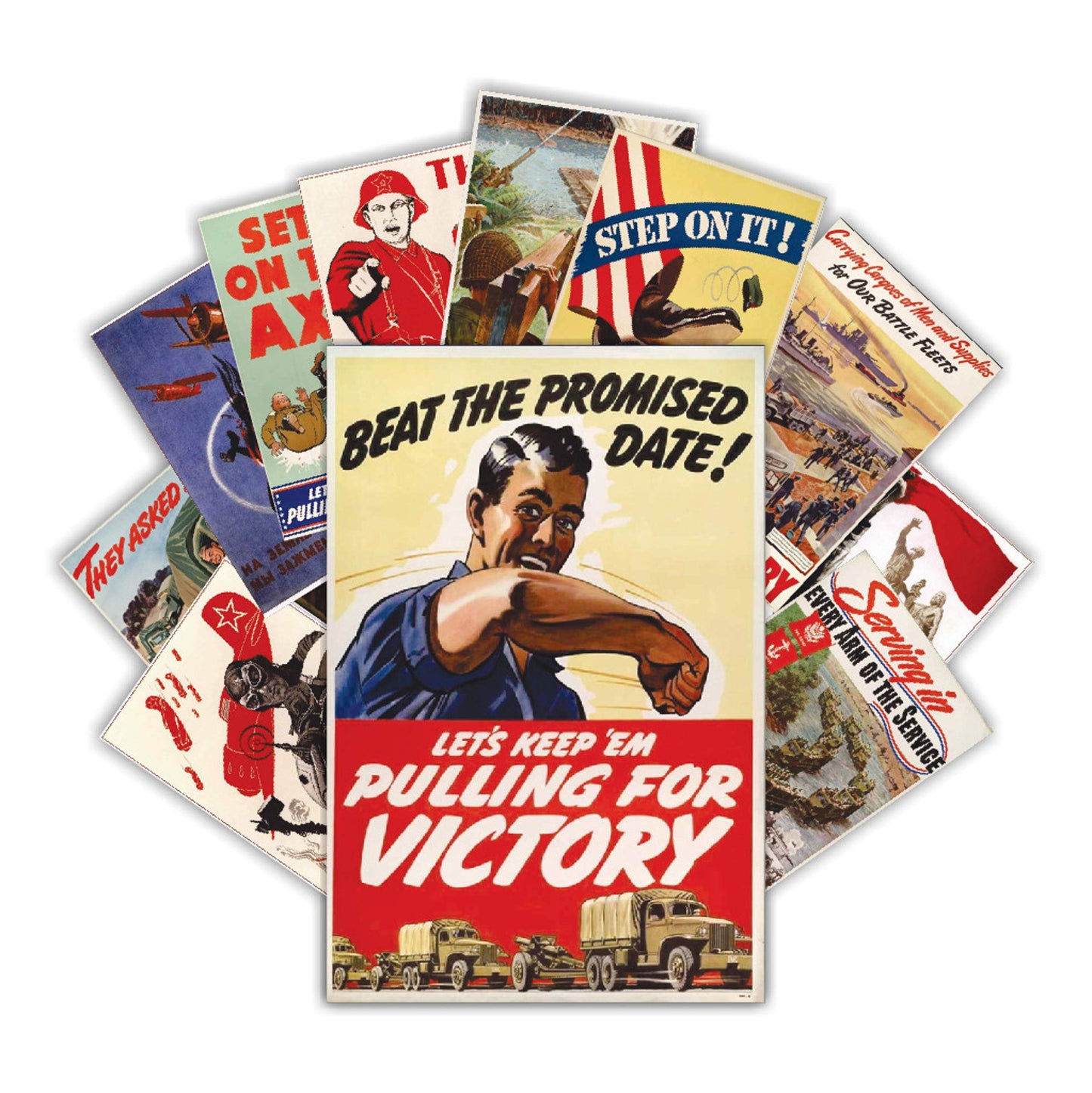 HK Studio WW2 Vintage Posters Decal - WW2 Propaganda Posters for Bedroom, Pub, Bar - WWII Retro Poster for Man Cave - Vintage WW2 Recruitment Posters - WWII Vintage Art Prints - Pack 12