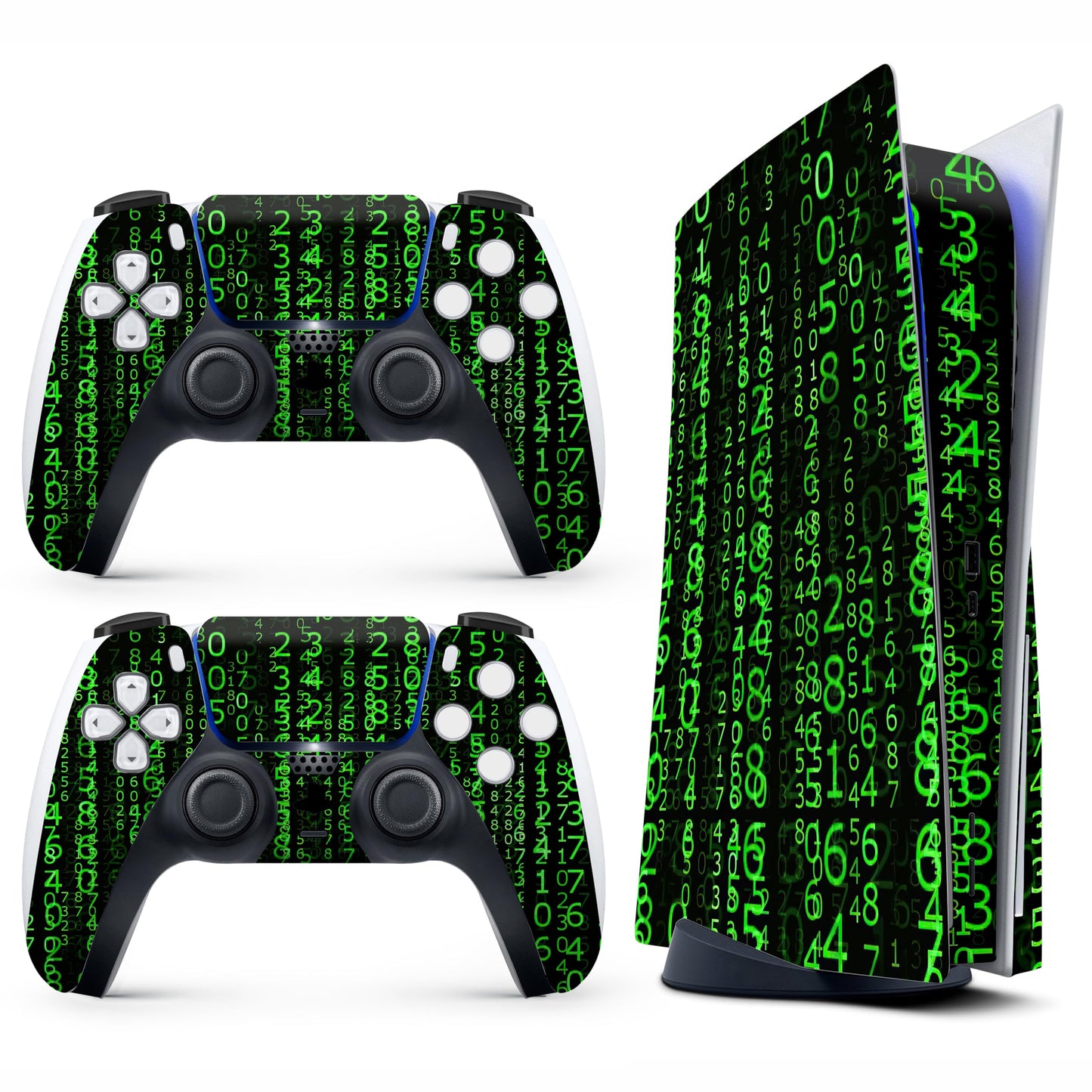 Skin Sticker for Game Console 5 Cover - Matrix Art, Compatible with Both Disc Edition & Digital Edition (not Slim Ver) - 2 Controller Skins & Console Skin - No Bubble, Full Protection, Removable