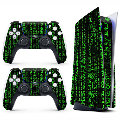 Skin Sticker for Game Console 5 Cover - Matrix Art, Compatible with Both Disc Edition & Digital Edition (not Slim Ver) - 2 Controller Skins & Console Skin - No Bubble, Full Protection, Removable