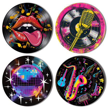 HK Studio Hippie Decor, Posters for Room Aesthetic, Vintage Retro - Record Decor, Music Themed Party Decorations, 4 Pcs 12"