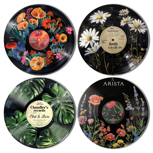 HK Studio Records Botanical Wall Art Aesthetic 12" Pack 4 - Dorm Decor, Room Decor Aesthetic, Hippie Room Decor, Room Decor for Teen Girls