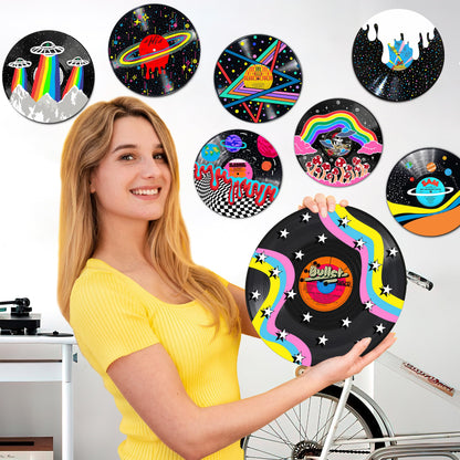HK Studio Hippie Decor, Posters for Room Aesthetic, Galaxy - Record Decor, Music Themed Party Decorations, 4 Pcs 12"