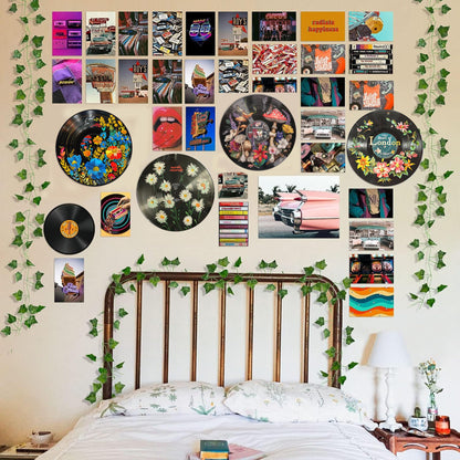 HK Studio Hippie Decor, Posters for Room Aesthetic - Botanical Wall Art, Record Decor, 4 Pcs 12"