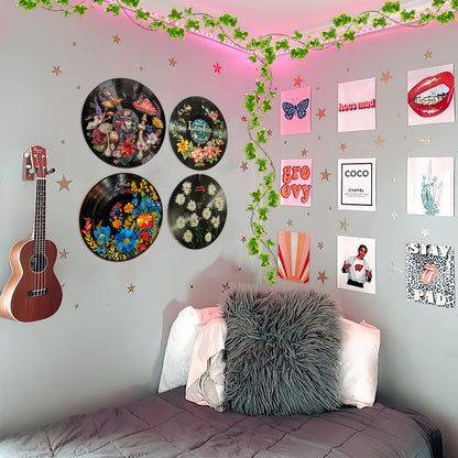 HK Studio Hippie Decor, Posters for Room Aesthetic - Botanical Wall Art, Record Decor, 4 Pcs 12"
