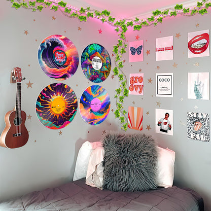 HK Studio Hippie Decor, Posters for Room Aesthetic, Sci-Fi - Record Decor, Music Themed Party Decorations, 4 Pcs 12"