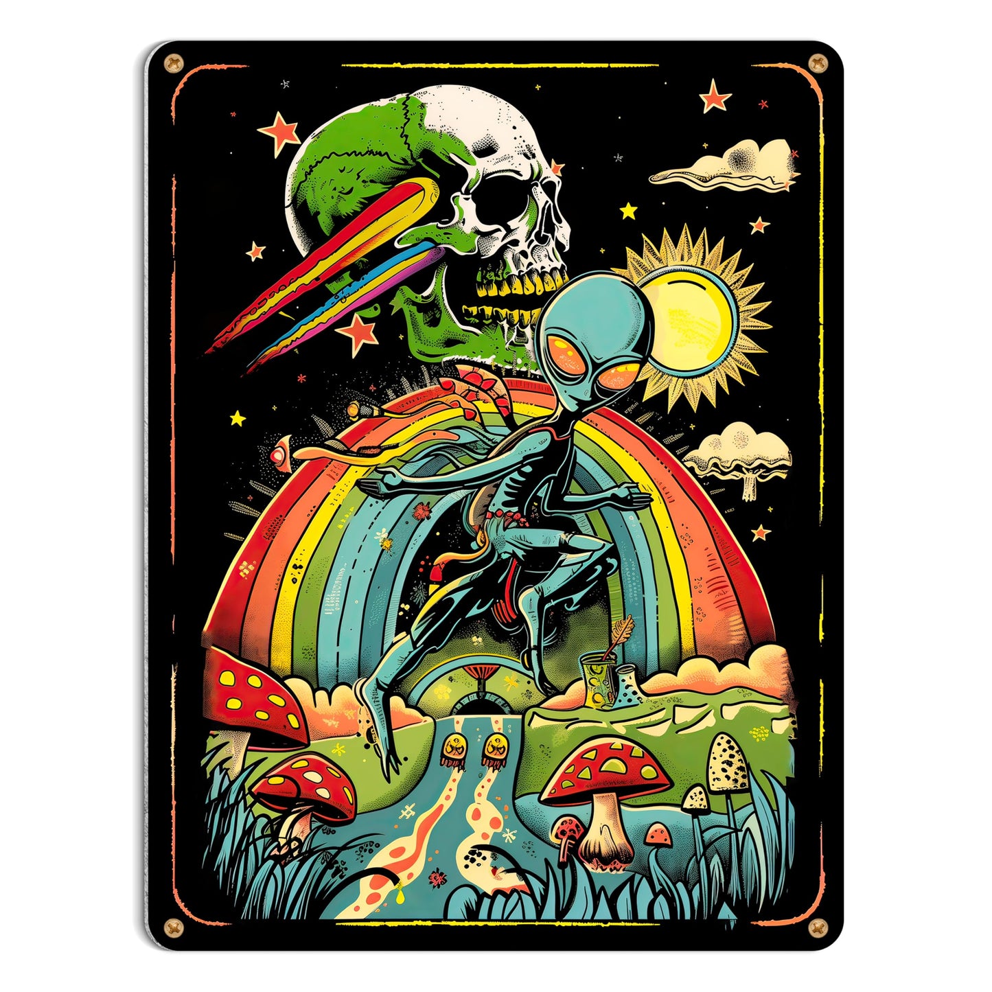 HK Studio Hippie Room Decor Posters - Alien, Mushroom, Skull Hippie Decor, Hippie Wall Decor