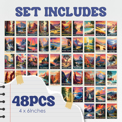 HK Studio Vintage National Park Posters - Vintage Travel Postcards, Unframed 48 Pcs 4" x 6"