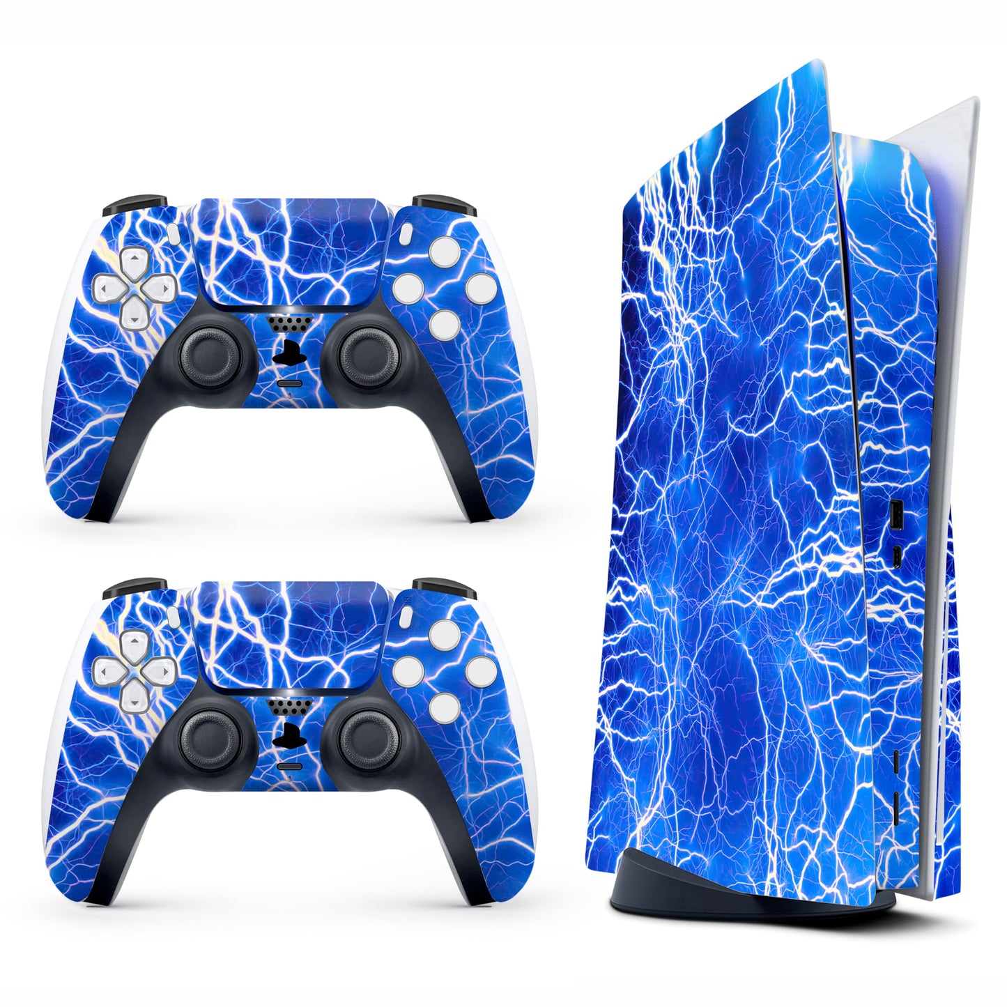 Skin Sticker for Game Console 5 Cover - High Voltage, Compatible with Both Disc Edition & Digital Edition (not Slim Ver) - 2 Controller Skins & Console Skin - No Bubble, Full Protection, Removable