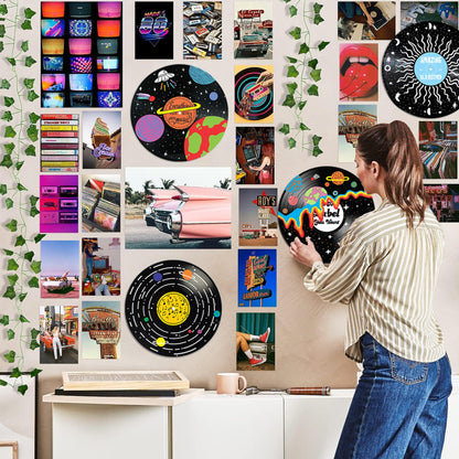 HK Studio Hippie Decor, Posters for Room Aesthetic - Record Decor, Music Themed Party Decorations, 4pcs 12"