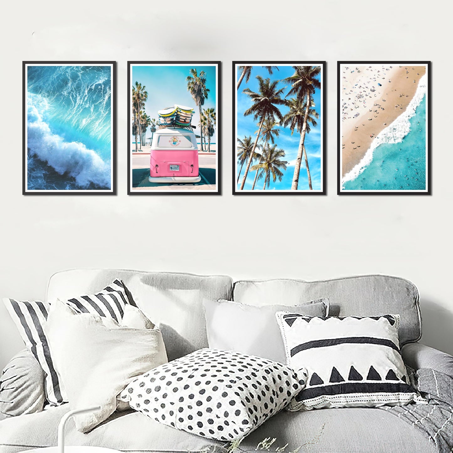 HK Studio Summer Beach Room Decor Aesthetic 11" x 17" Pack 4 - Beach Wall Decor for Bedroom, Dorm, Living Room, Bathroom - Wall Posters Beachy Room Decor