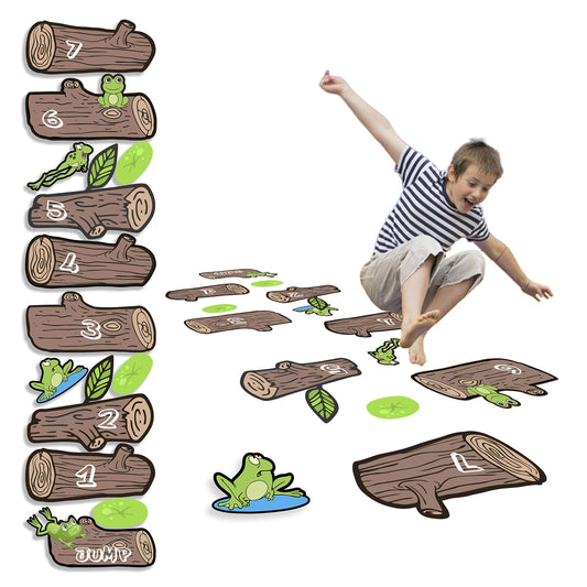 Classroom Decor Sensory Path Decals for Floor & Wall - Frog Hopping Game on Wooden Logs Hopscotch Floor Stickers for Boosting Gross Motor Skills