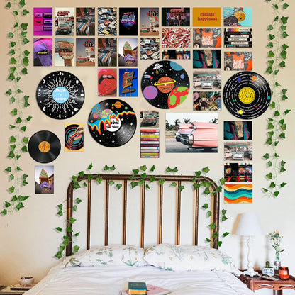 HK Studio Hippie Decor, Posters for Room Aesthetic - Record Decor, Music Themed Party Decorations, 4pcs 12"