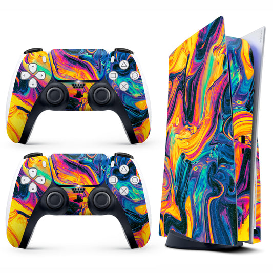 HK Studio Hippie Lava Art Decal Sticker Skin Specific Cover for Both PS5 Disc Edition and Digital Edition - Waterproof, No Bubble, Including 2 Controller Skins and Console Skin