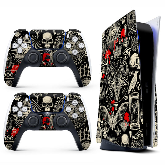 HK Studio Gothic Art Decal Sticker Skin Specific Cover for Both PS5 Disc Edition and Digital Edition - Waterproof, No Bubble, Including 2 Controller Skins and Console Skin