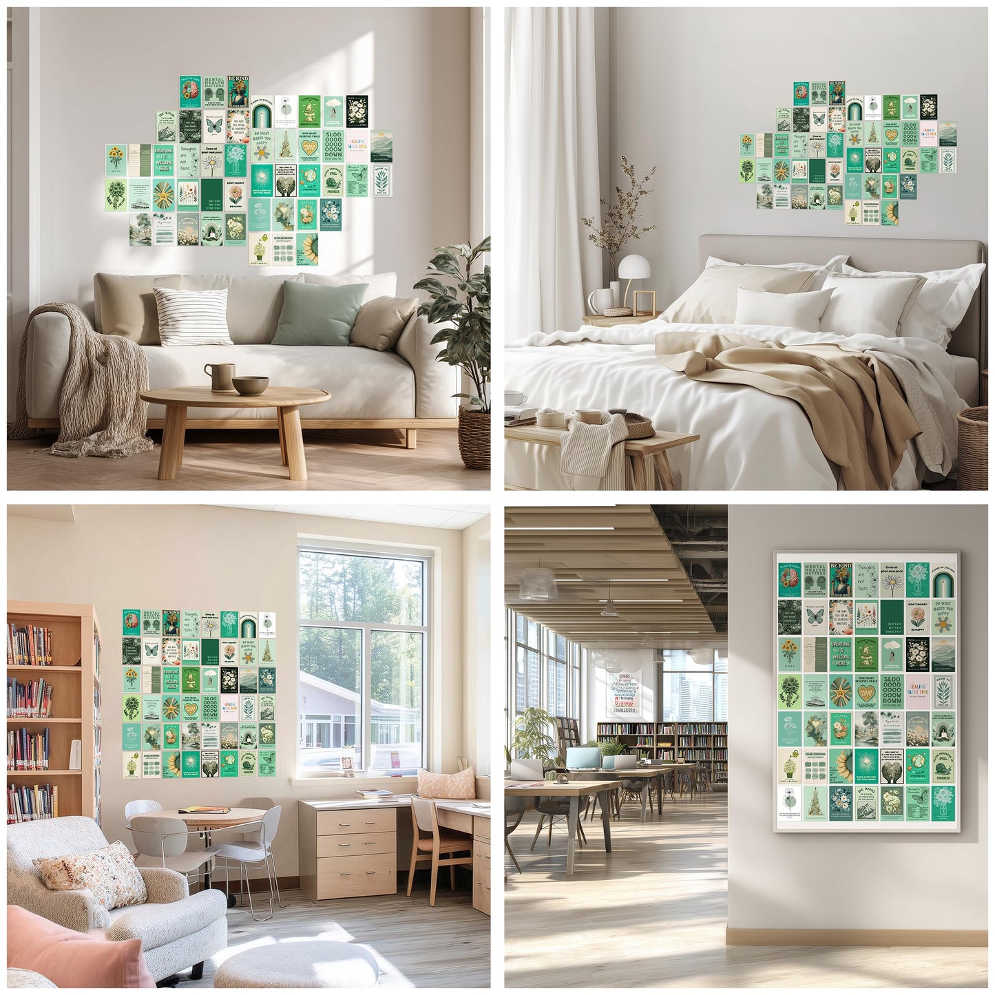 HK Studio Sage Green Mental Health Posters - Therapy Office Decor, Unframed 48 Pcs 4" x 6"