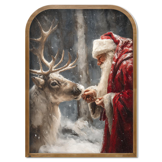 HK Studio Vintage Christmas Decor, Santa Claus & Reindeer - Christmas Decorations, Wall Art Unframed 13" x 17"
