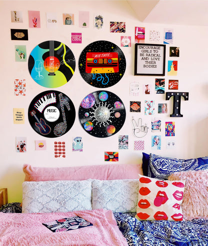 HK Studio Hippie Decor, Posters for Room Aesthetic - Record Decor, Music Themed Party Decorations, 4 Pcs 12"