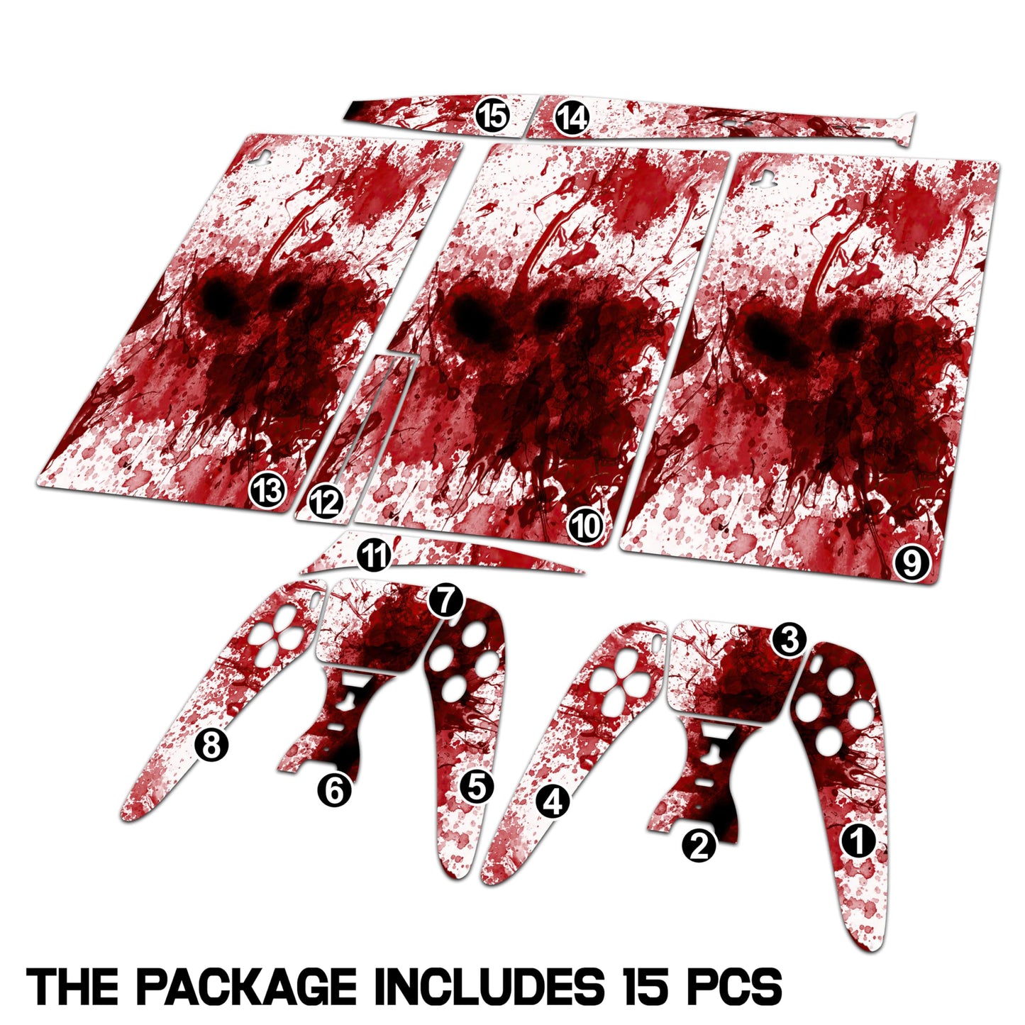 Skin for PS5 Sticker Cover - Blood Splash, Compatible with Both Disc Edition & Digital Edition (not Slim Ver) - 2 Controller Skins & Console Skin - No Bubble, Full Protection, Waterproof, Removable