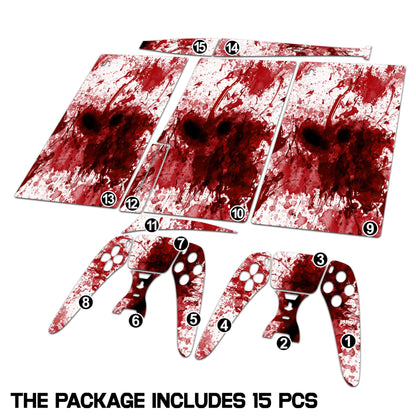 Skin Sticker for Game Console 5 Cover - Blood Splash, Compatible with Both Disc Edition & Digital Edition (not Slim Ver) - 2 Controller Skins & Console Skin - No Bubble, Full Protection, Removable