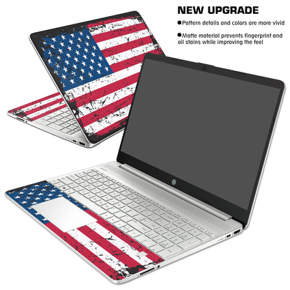 HK Studio Laptop Skin Decal Specific Fit for HP 15.6" with No Cutting Required, No Bubble, Waterproof, Scratch Resistant, American Flag Design - Including Wide Screen and Full Wrist Pad Skin