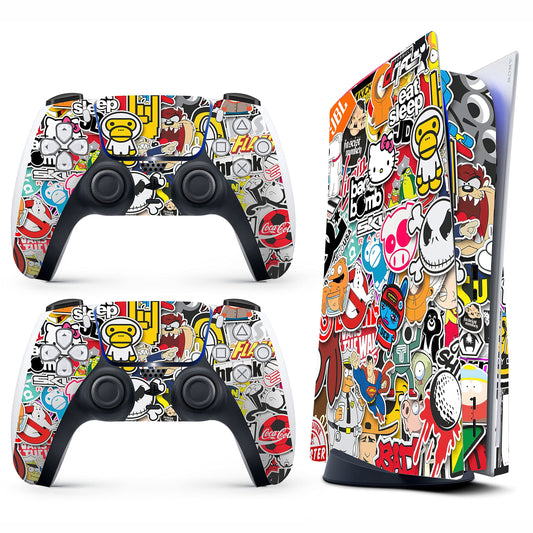 HK Studio Sticker Bomb Decal Sticker Skin Specific Cover for PS5 Disc Edition - Waterproof, No Bubble, Including 2 Controller Skins and Console Skin