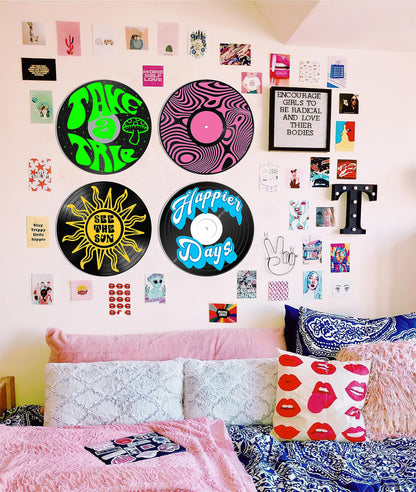 HK Studio Hippie Decor, Posters for Room Aesthetic, Pop Art - Record Decor, Music Themed Party Decorations, 4 Pcs 12"