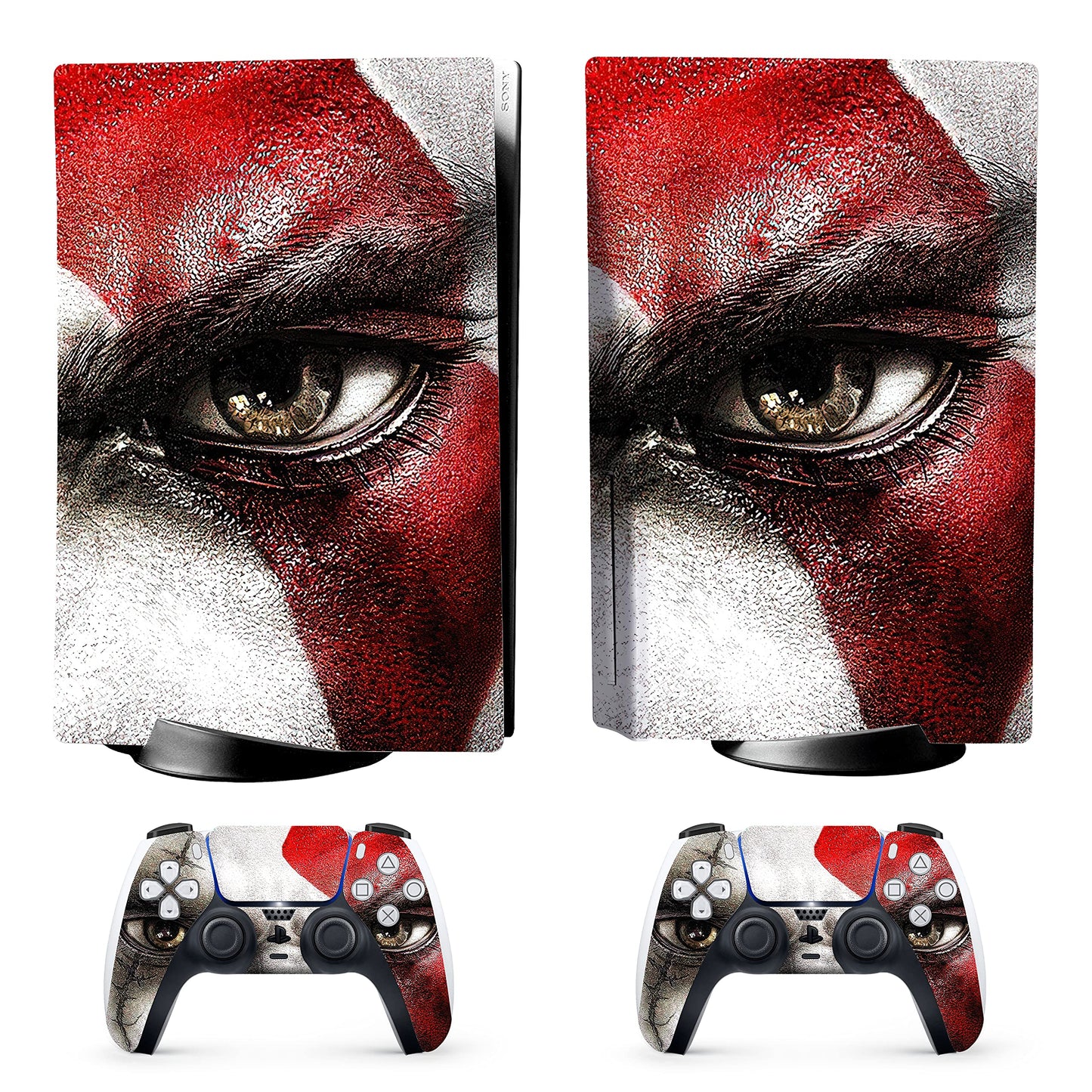 HK Studio Warrior Eyes Decal Sticker Skin Specific Cover for Both PS5 Disc Edition and Digital Edition - Waterproof, No Bubble, Including 2 Controller Skins and Console Skin