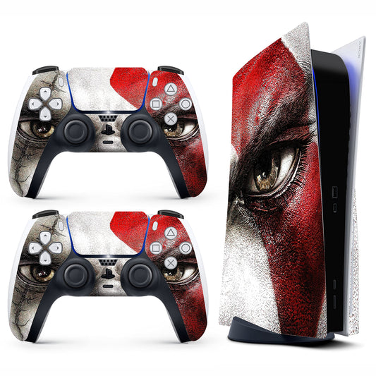 HK Studio Warrior Eyes Decal Sticker Skin Specific Cover for Both PS5 Disc Edition and Digital Edition - Waterproof, No Bubble, Including 2 Controller Skins and Console Skin